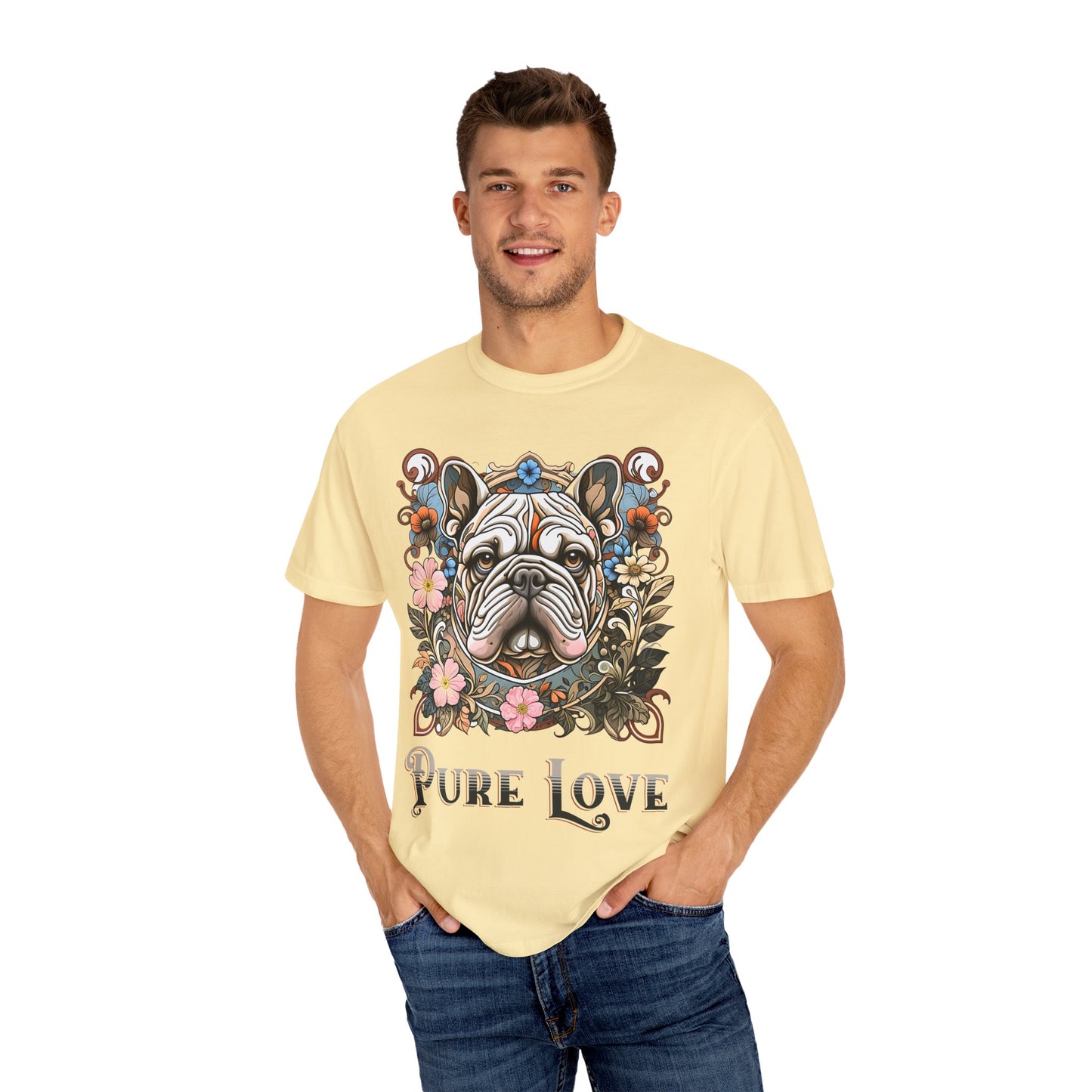 Pure Love French Bulldog T-Shirt | Garment-Dyed Unisex Tee for Dog Lovers