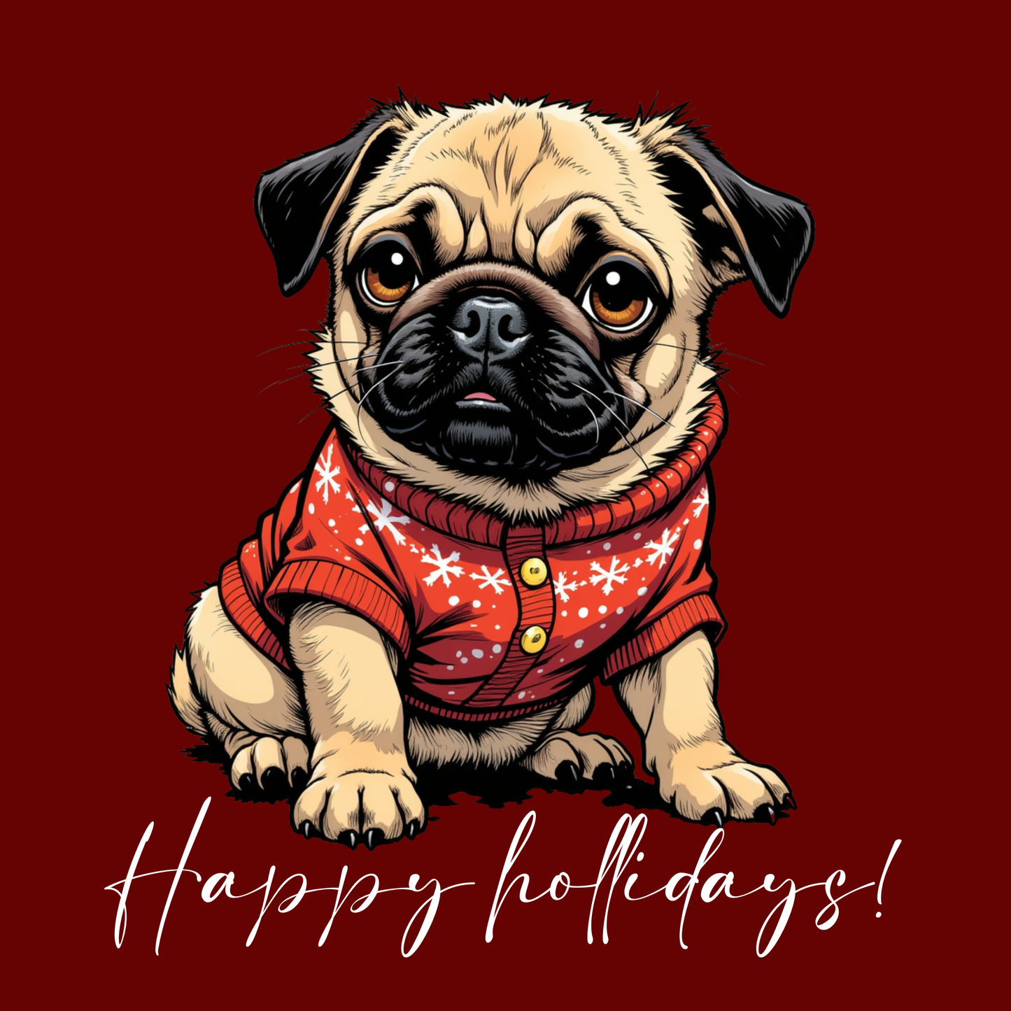 Pug Pattern Gift Wrap Paper – Festive Red Holiday Wrapping Paper with Cute Pug Dogs