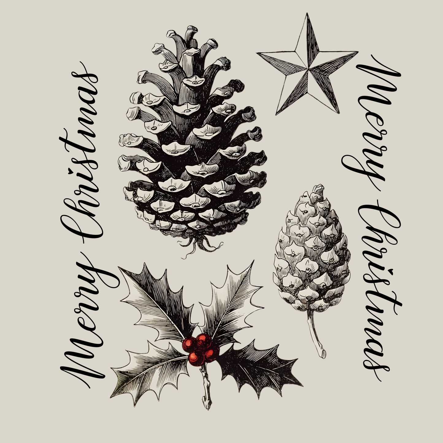 Gift Wrap Paper - Neutral Pinecone & Sprig Pattern, Rustic Holiday Wrapping Paper