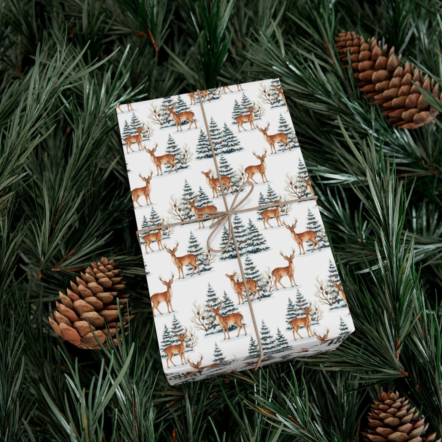 Winter Deer Gift Wrap Paper – Forest Reindeer Holiday Wrapping Sheet
