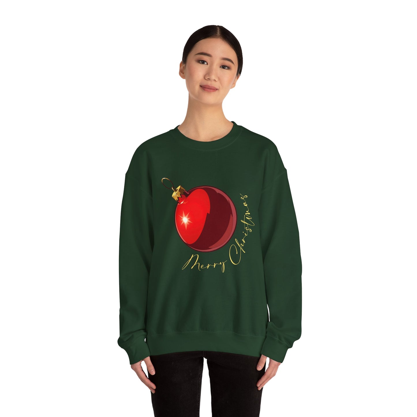 Christmas Ornament Crewneck Sweatshirt — Red Bauble "Merry Christmas" Holiday Sweater