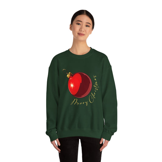 Christmas Ornament Crewneck Sweatshirt — Red Bauble "Merry Christmas" Holiday Sweater