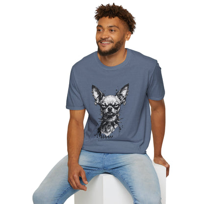 Chihuahua Portrait T‑Shirt — Expressive Black & White Dog Art Tee