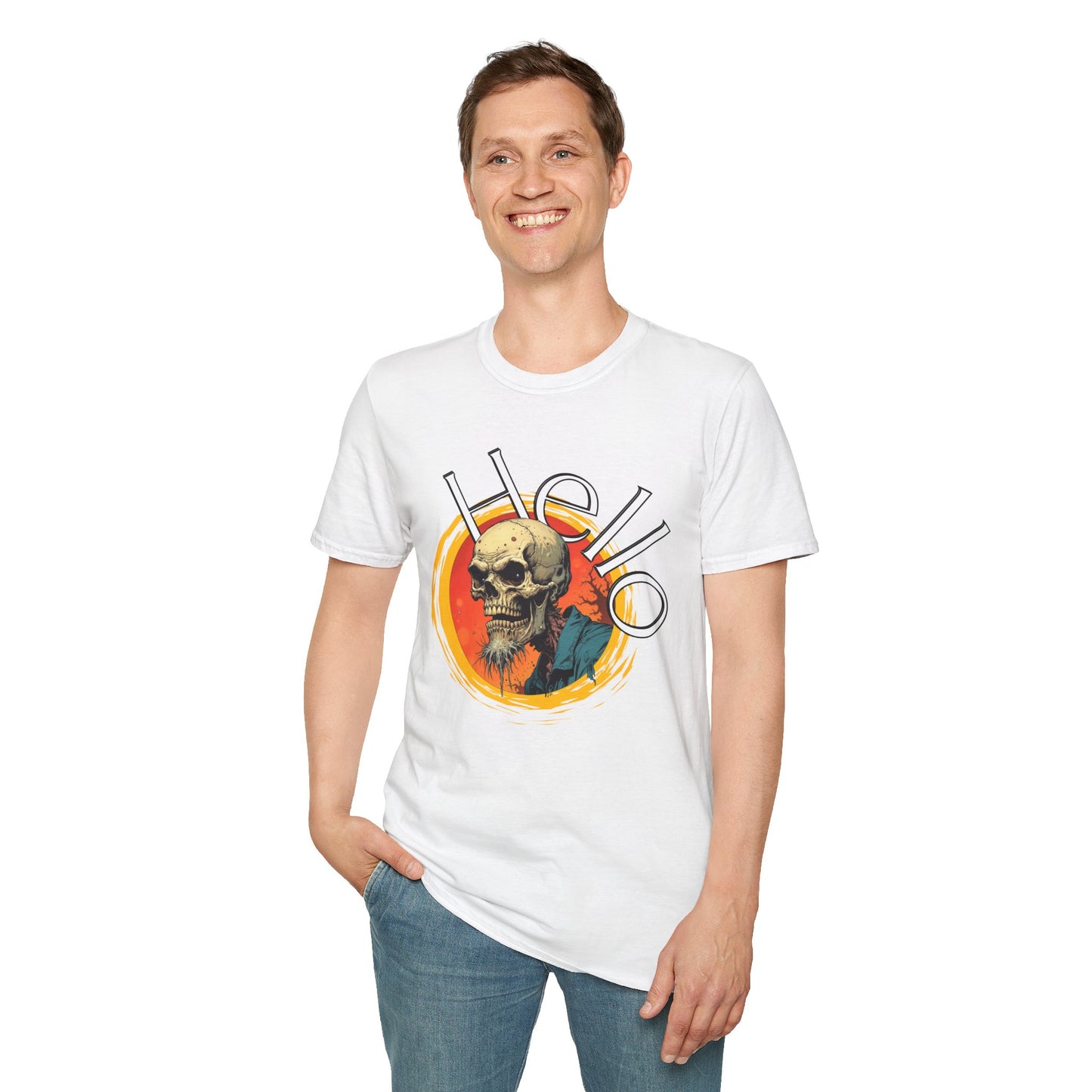 Hello Skull Graphic Unisex Softstyle T-Shirt - Edgy Streetwear Tee,scull