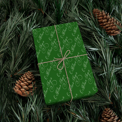 Wrapping Paper — Green Holiday Script "Merry Christmas" Pattern
