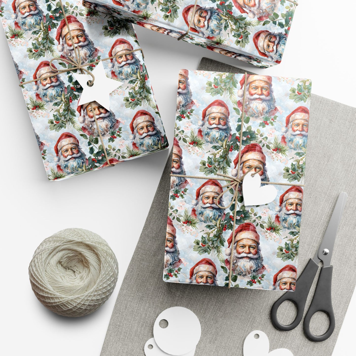 Santa Claus Pattern Gift Wrap Paper — Vintage Christmas Wrapping Sheets