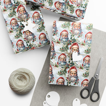 Santa Claus Pattern Gift Wrap Paper — Vintage Christmas Wrapping Sheets
