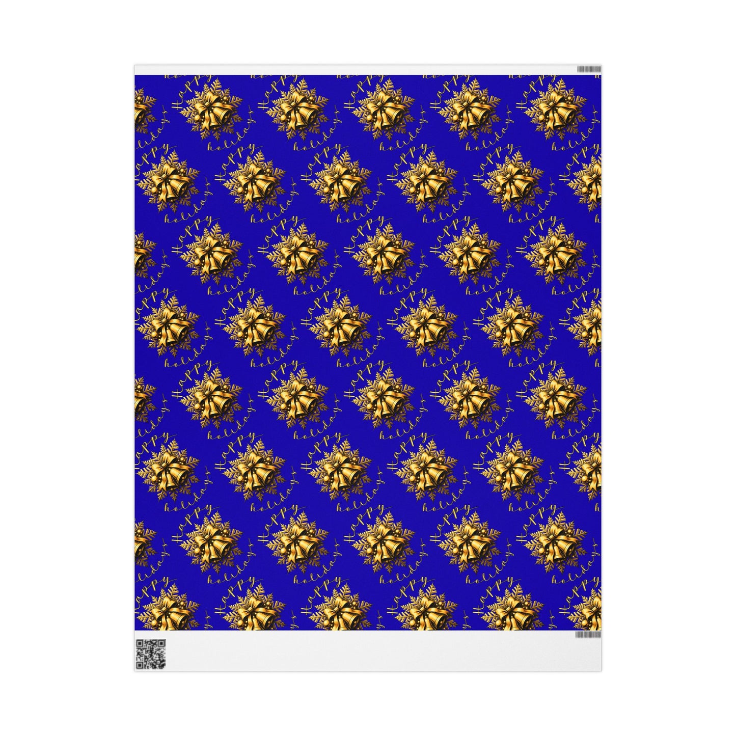 Royal Blue & Gold Holiday Wrapping Paper Roll — Elegant Floral Wreath Pattern