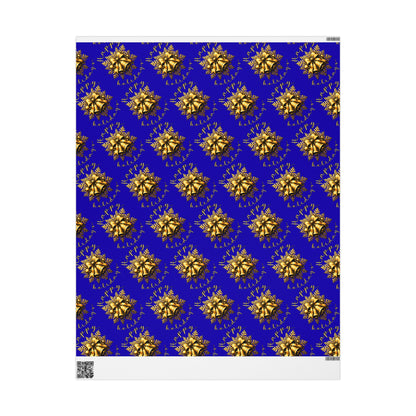 Royal Blue & Gold Holiday Wrapping Paper Roll — Elegant Floral Wreath Pattern