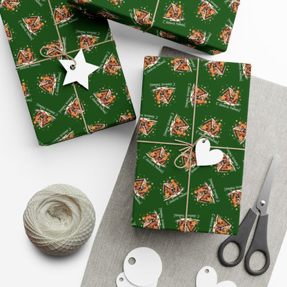 Gift Wrap Paper - Festive Green Holiday Pattern with Gingerbread Houses
