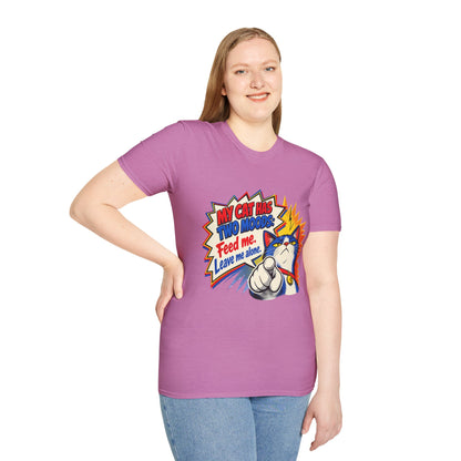 Cat T-Shirt — "My Cat Has Two Moods: Feed Me, Leave Me Alone" Funny Retro Comic Tee