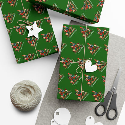 Christmas Tree Gift Wrap Paper — Holiday Green Wrapping Sheets with Ornament Tree Pattern