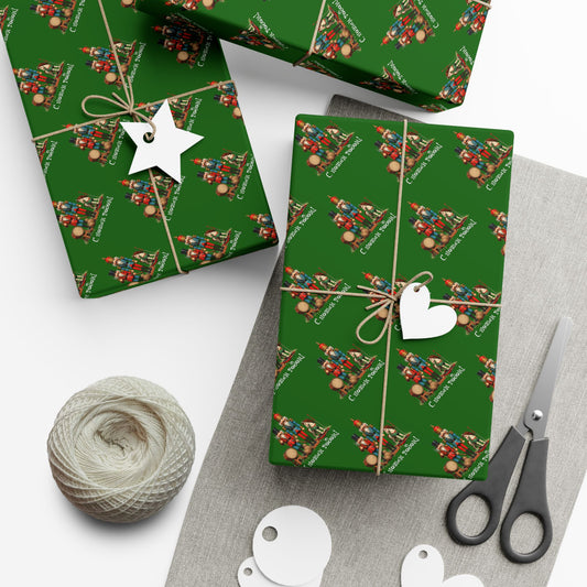 Christmas Tree Gift Wrap Paper — Holiday Green Wrapping Sheets with Ornament Tree Pattern