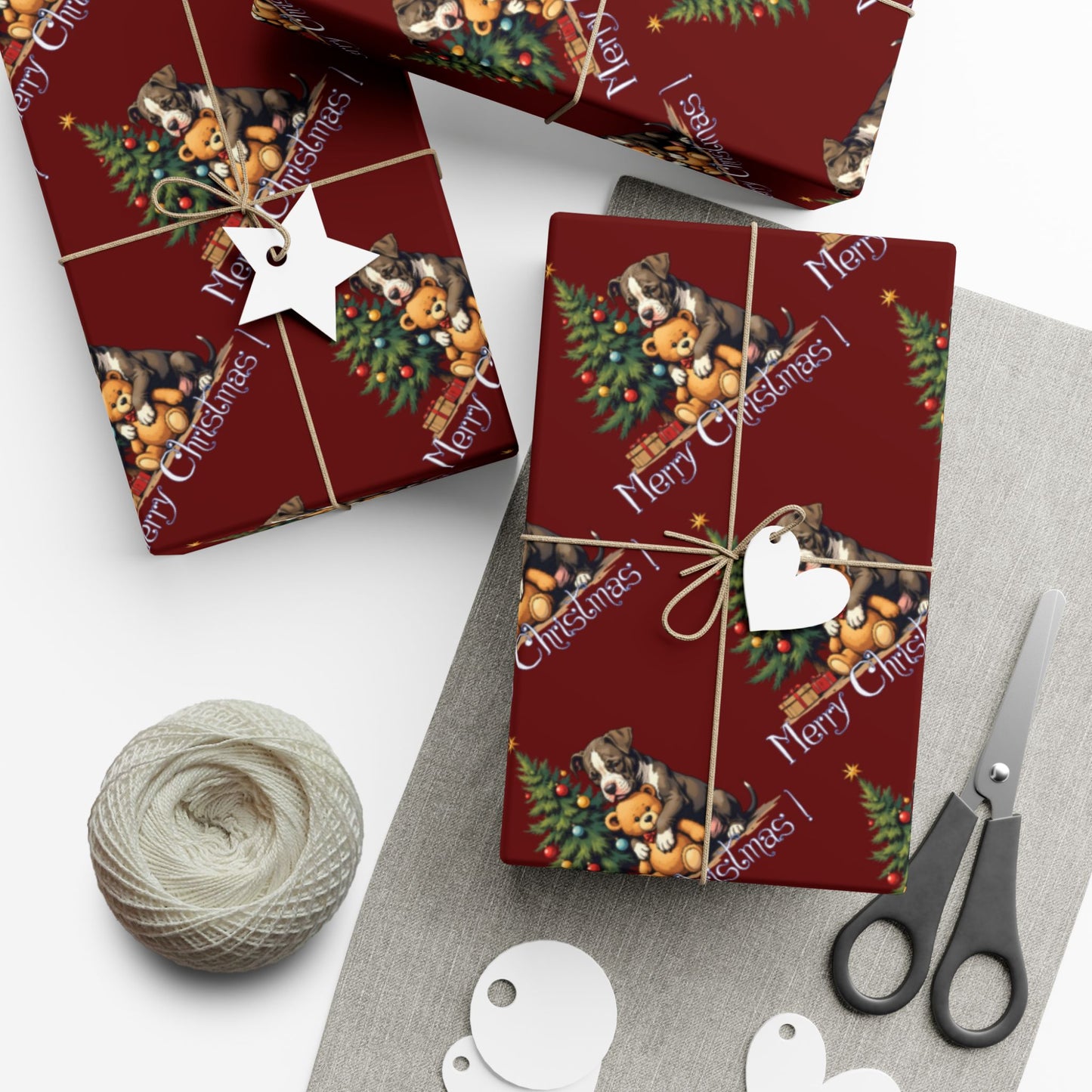 Christmas Tree & Teddy Bear Gift Wrap Paper — 'Merry Christmas' Holiday Wrapping Sheets