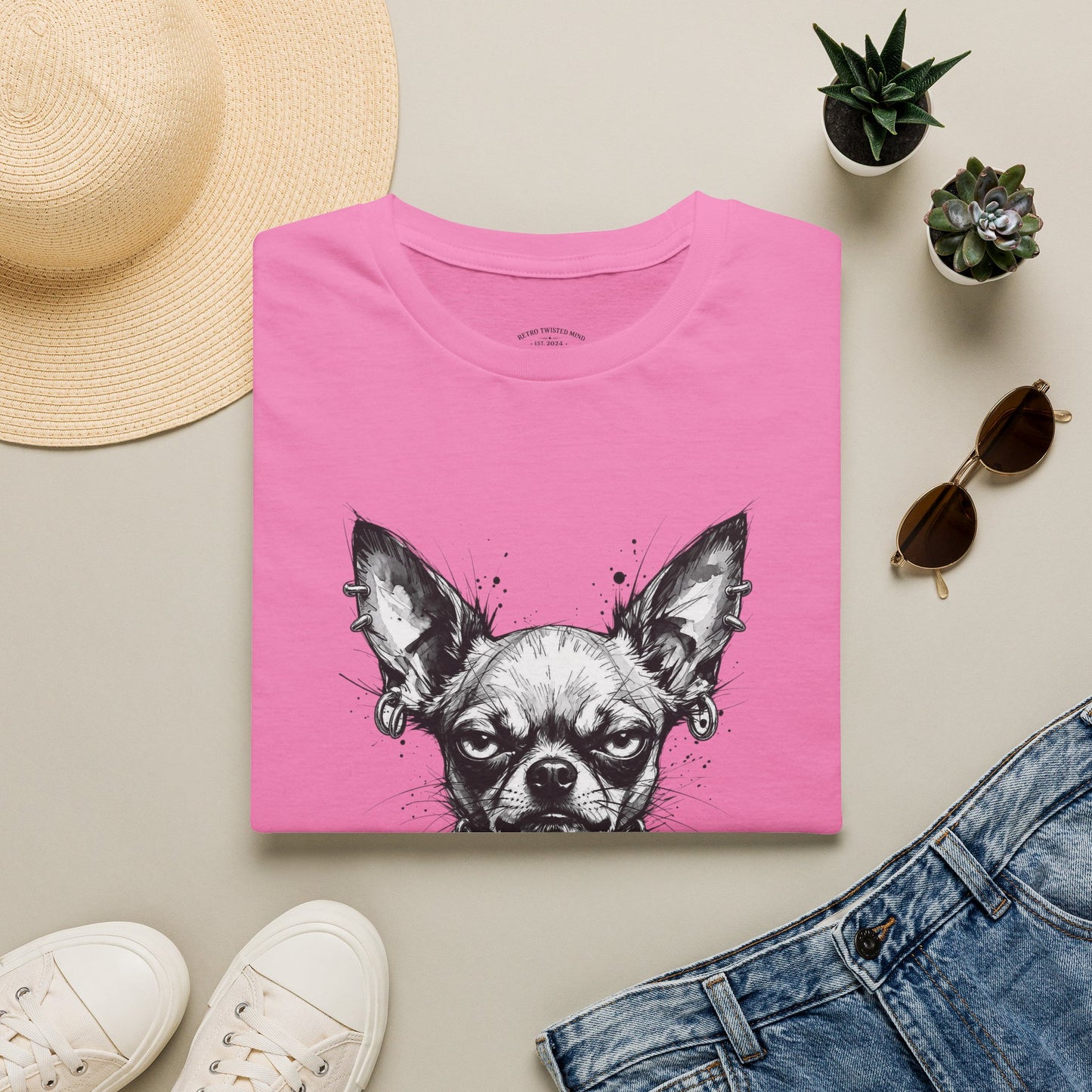 Chihuahua Portrait T‑Shirt — Expressive Black & White Dog Art Tee
