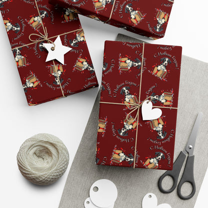 Christmas Gift Wrap Paper - Festive Santa & Gifts Pattern on Burgundy