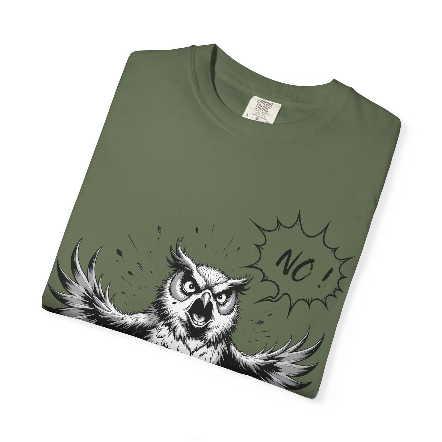 Owl Saying “No” Graphic T-Shirt — Bold Monochrome Illustration