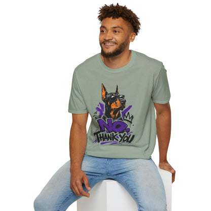 Doberman Graphic Tee — 'No, Thank You' Street Art T-Shirt