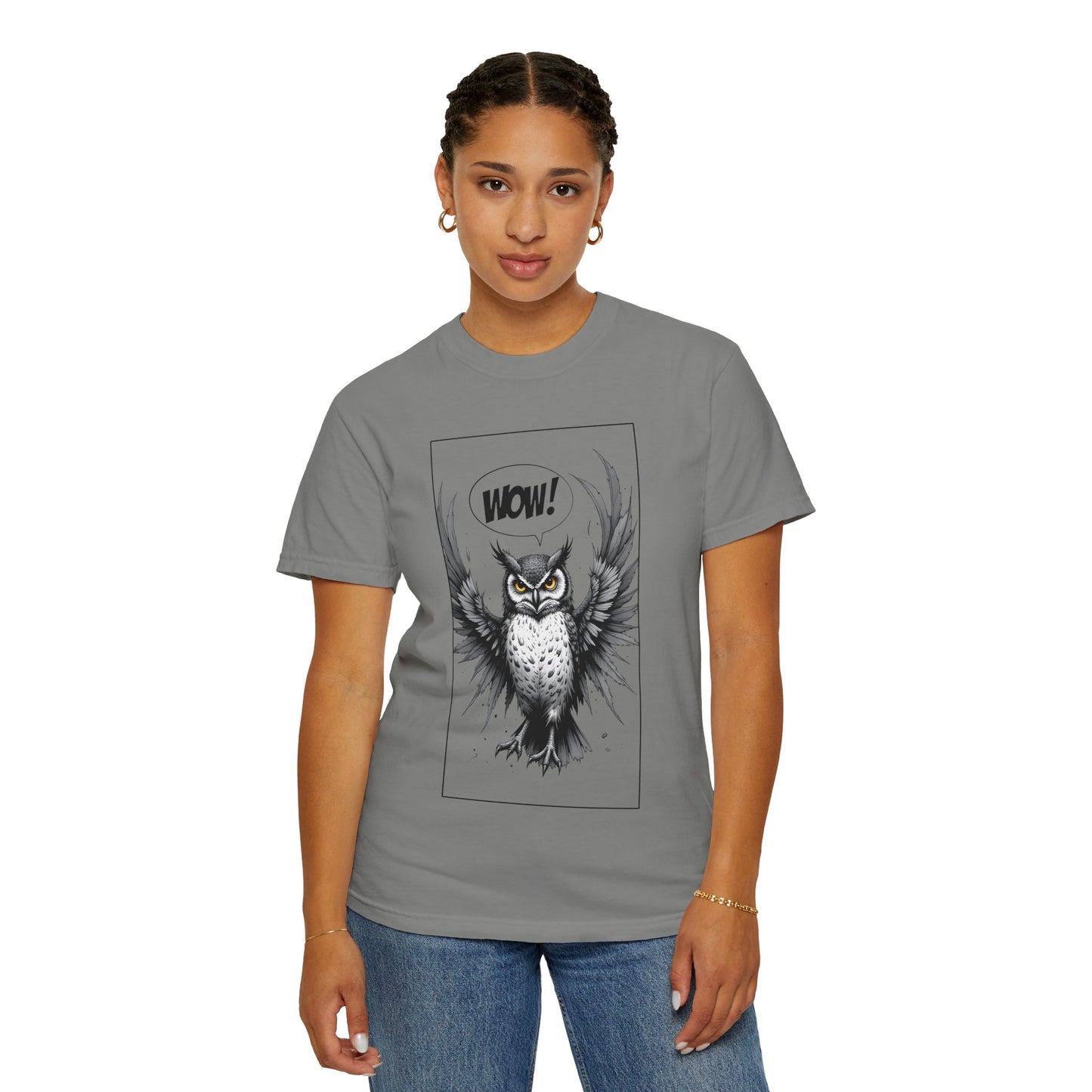 Owl Graphic T-Shirt — 'WOW!' Illustrated Night Owl Tee