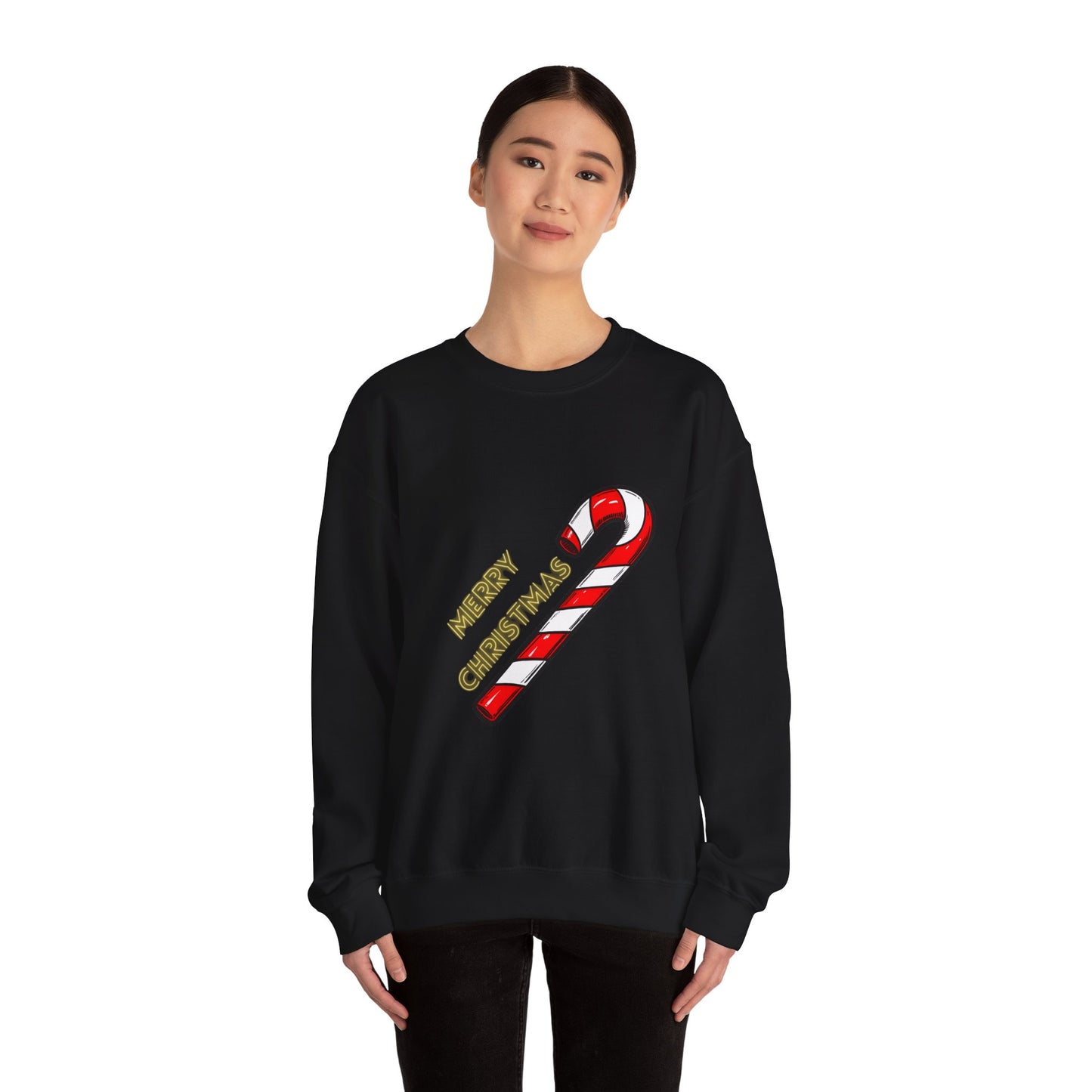 Christmas Candy Cane Crewneck Sweatshirt — "Merry Christmas" Holiday Sweater