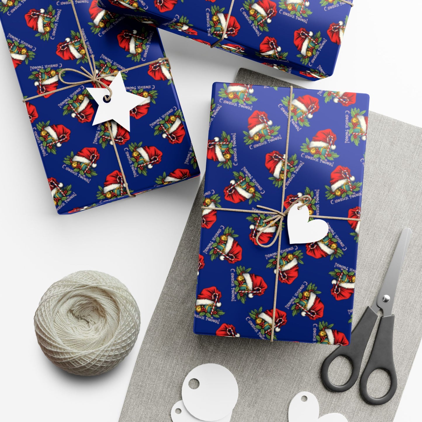 Christmas Gift Wrap Paper — Santa Sleigh & Presents Pattern