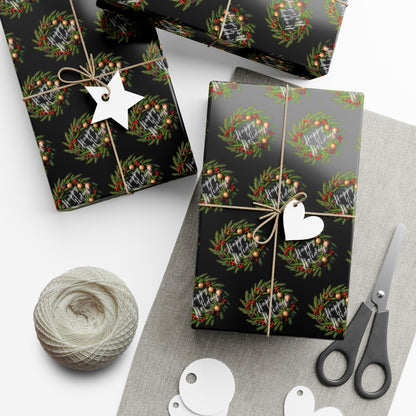 Christmas Wreath Gift Wrap Paper — Dark Holiday Wrapping Paper (Pack)