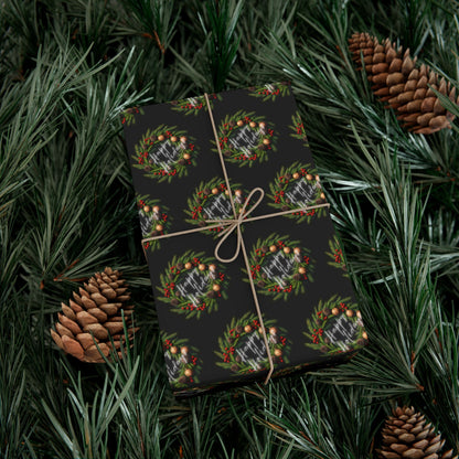 Christmas Wreath Gift Wrap Paper — Dark Holiday Wrapping Paper (Pack)