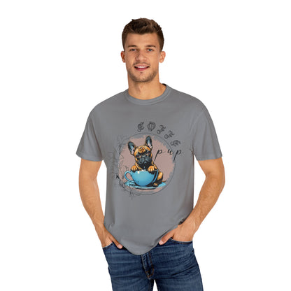 Cute French Bulldog Coffee T-Shirt - Unisex Garment-Dyed Tee