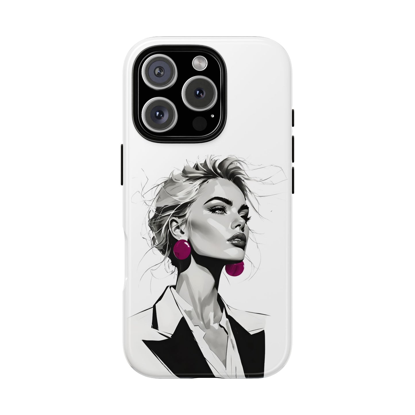 Phone Case — Chic Portrait with Pink Earrings (Stylish Protective Tough Case)