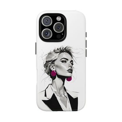 Phone Case — Chic Portrait with Pink Earrings (Stylish Protective Tough Case)