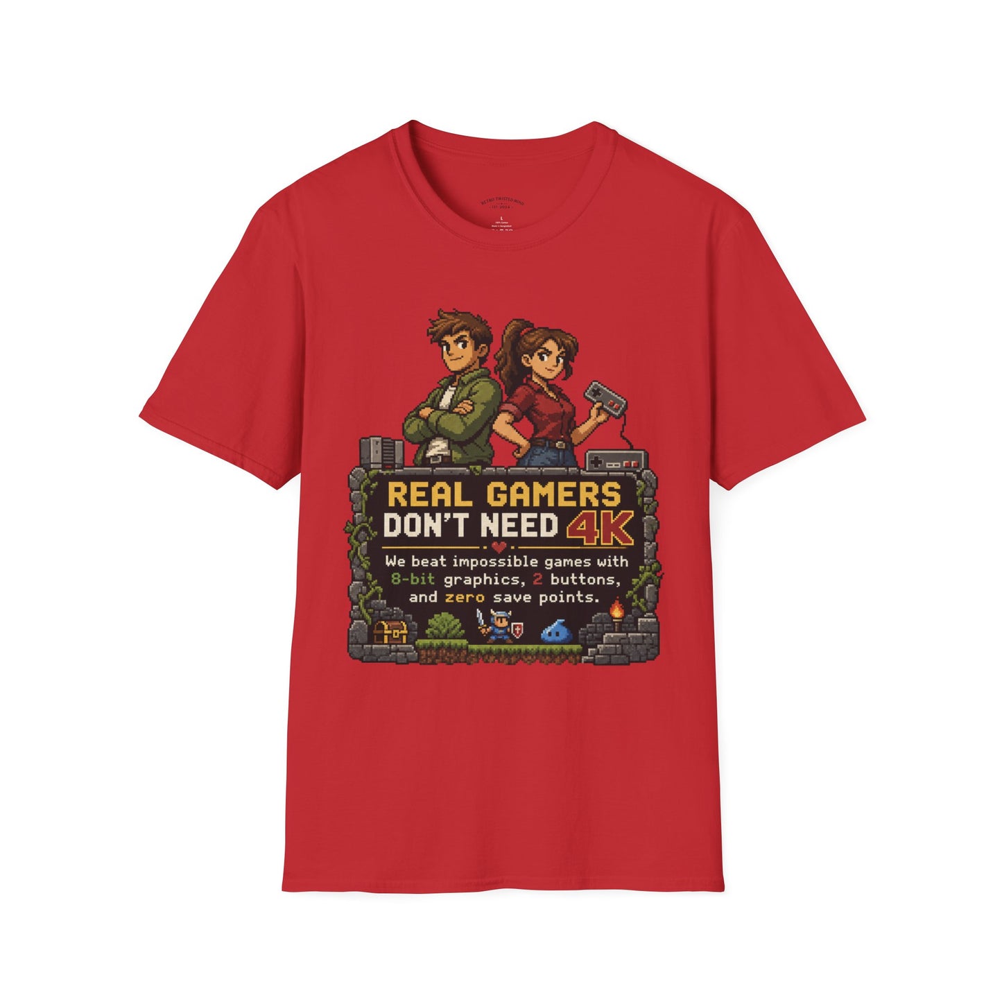 T-Shirt — Retro Pixel 'Real Gamers Don't Need 4K' Graphic Tee