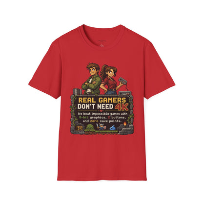 T-Shirt — Retro Pixel 'Real Gamers Don't Need 4K' Graphic Tee