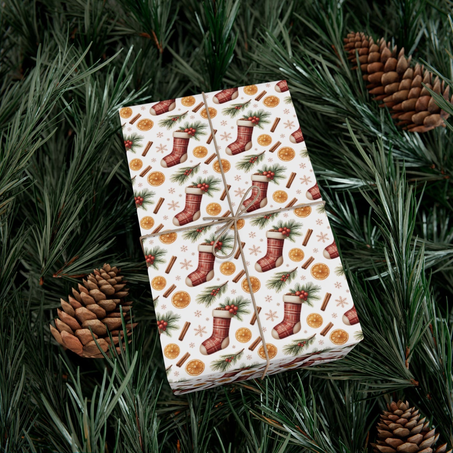 Christmas Stocking & Orange Slice Gift Wrap Paper - Holiday Wrapping Roll