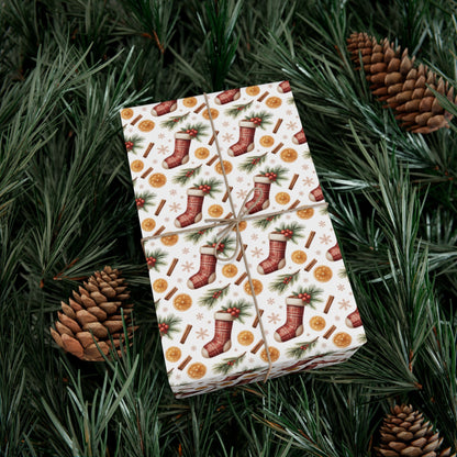 Christmas Stocking & Orange Slice Gift Wrap Paper - Holiday Wrapping Roll