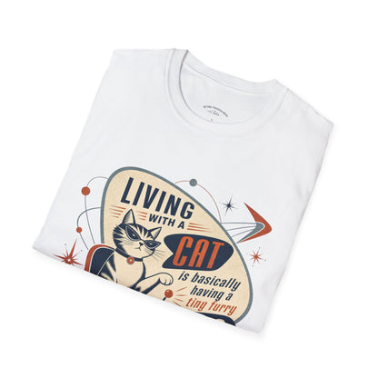 Cat T-Shirt — "Living with a Cat is Basically Having a Furry CEO" Retro Graphic