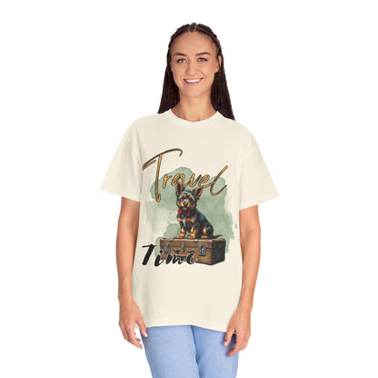 Travel Time Unisex Garment-Dyed T-Shirt with Dog Design