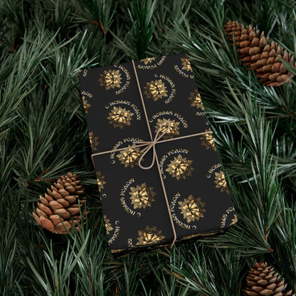 Gift Wrap Paper — Elegant Black & Gold Floral Holiday Wrapping Sheets