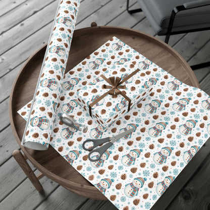 Snowman Holiday Wrapping Paper — Cute Snowman, Pinecone & Snowflake Gift Wrap