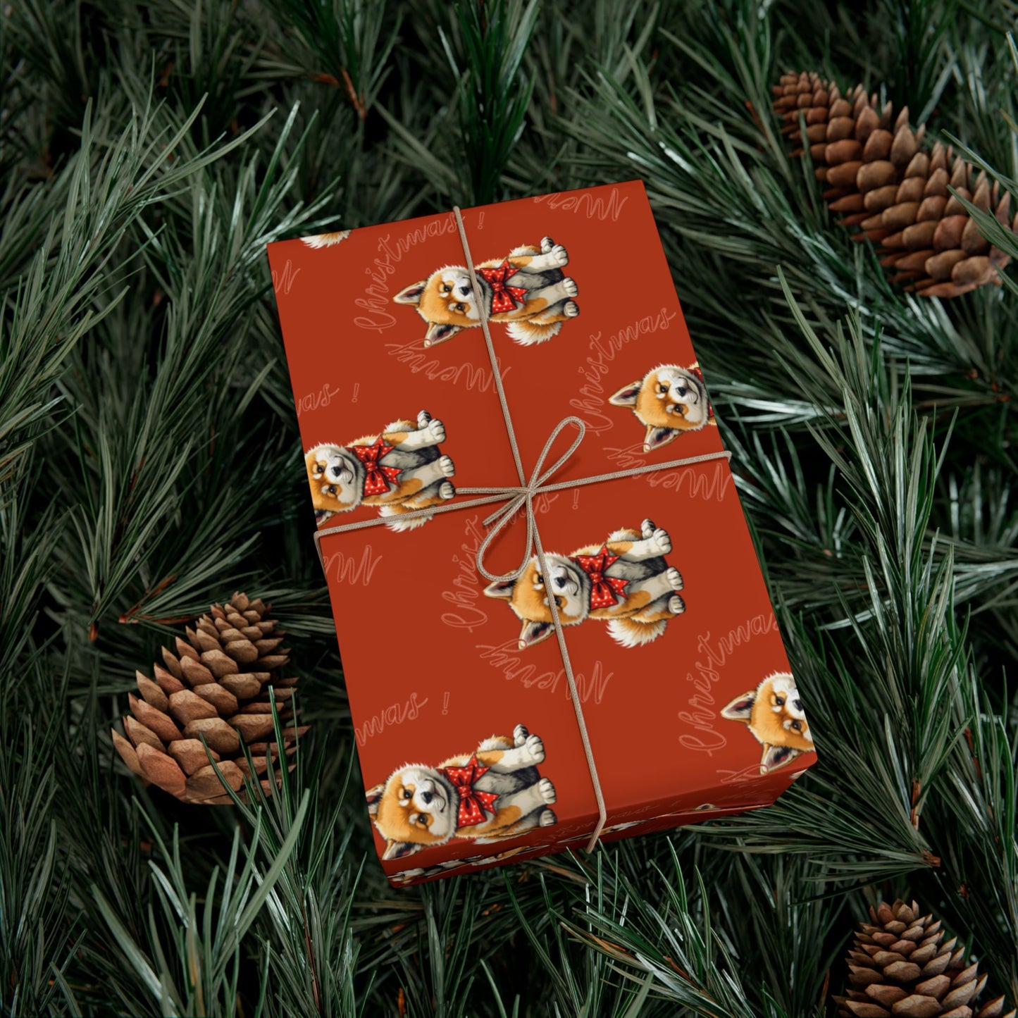 Christmas Corgi Gift Wrap Paper — Red Holiday Wrapping Paper with Cute Corgi Dogs