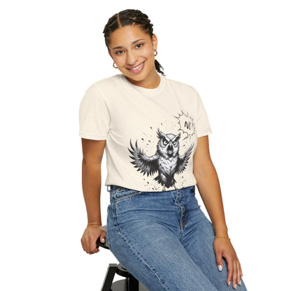 Owl Saying “No” Graphic T-Shirt — Bold Monochrome Illustration