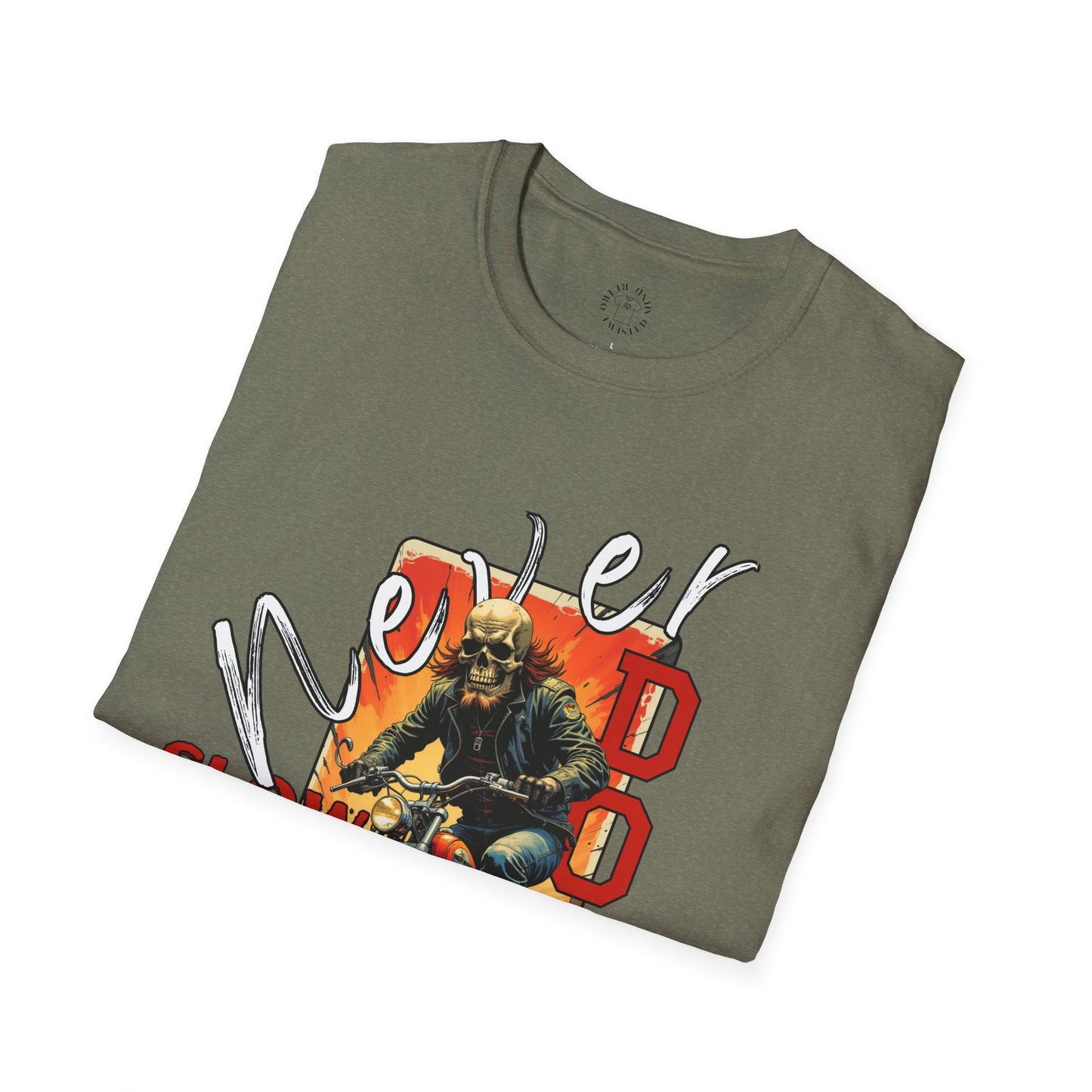 Never Slow Down Motorcycle T-Shirt - Unisex Softstyle Graphic Tee,biker, scull ,twisted