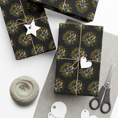 Christmas Wreath Gift Wrap Paper — Dark Holiday Wrapping Paper (Pack)