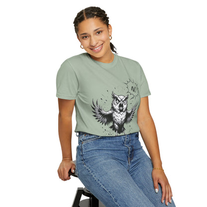 Owl Saying “No” Graphic T-Shirt — Bold Monochrome Illustration