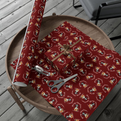 Christmas Dog Pattern Gift Wrap Paper — Festive Red Wrapping Sheets