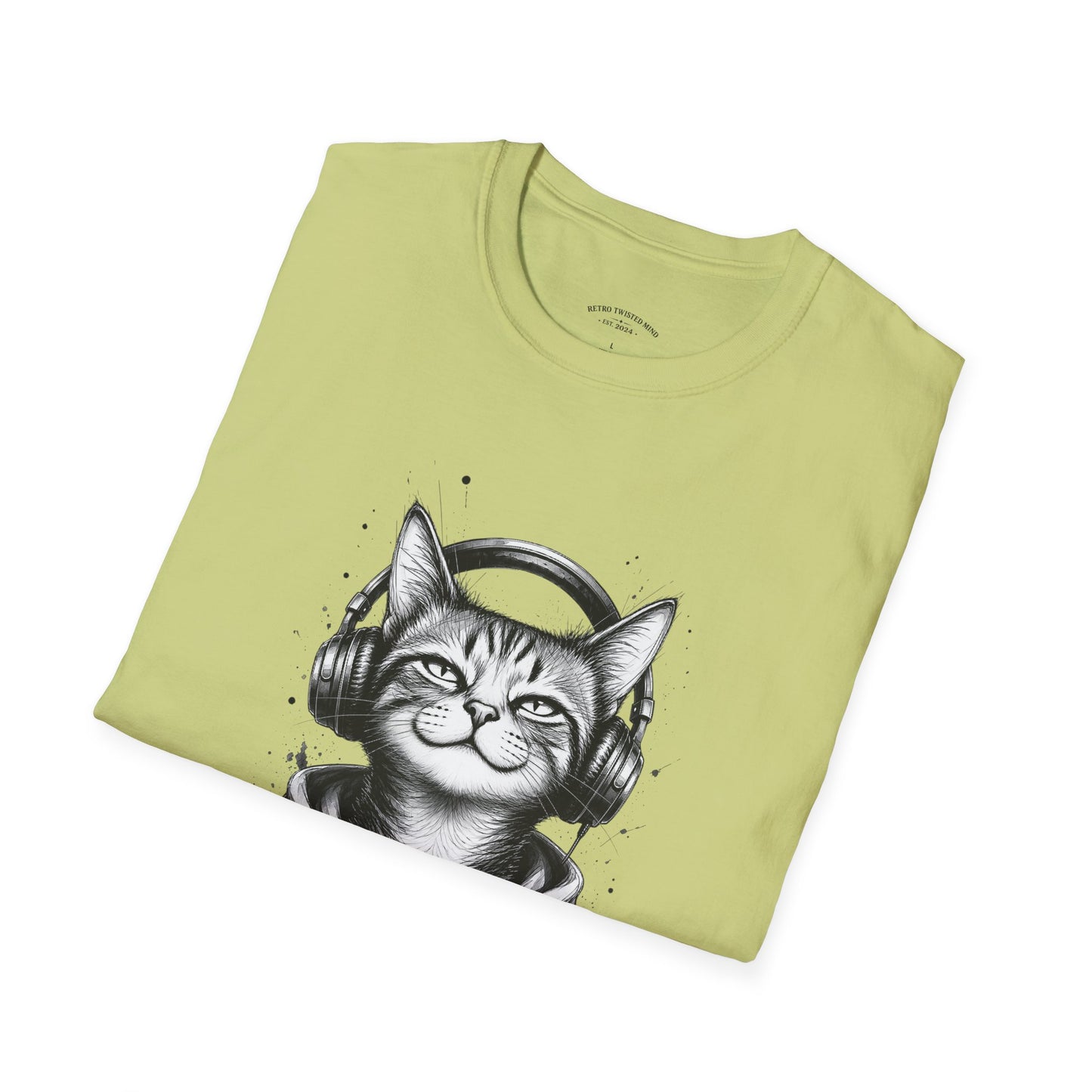 T-Shirt — Cat with Headphones "Mentally: Somewhere Else" – Cute Relaxed Graphic Tee for Cat Lovers