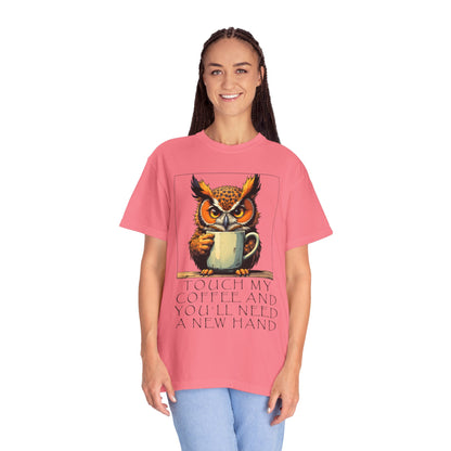 Coffee Owl T‑Shirt - "Touch My Coffee and You'll Need a New Hand" Graphic Tee