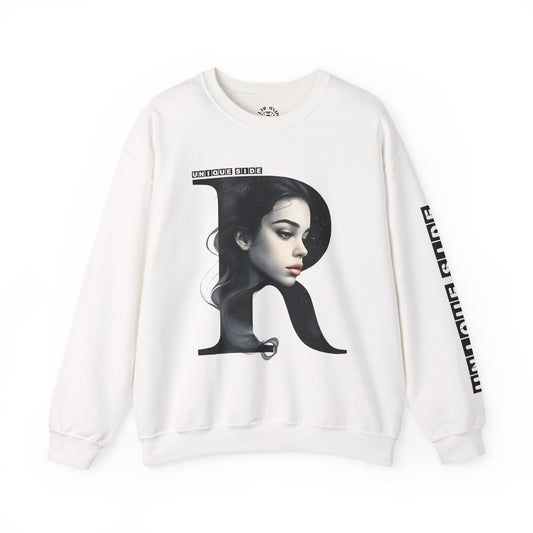 Letter R, Stylish Artistic Sweatshirt, Trendy Crewneck, Graphic Sweater, Cozy Unisex Top, Unique Gift for Art Lovers, Everyday Comfort