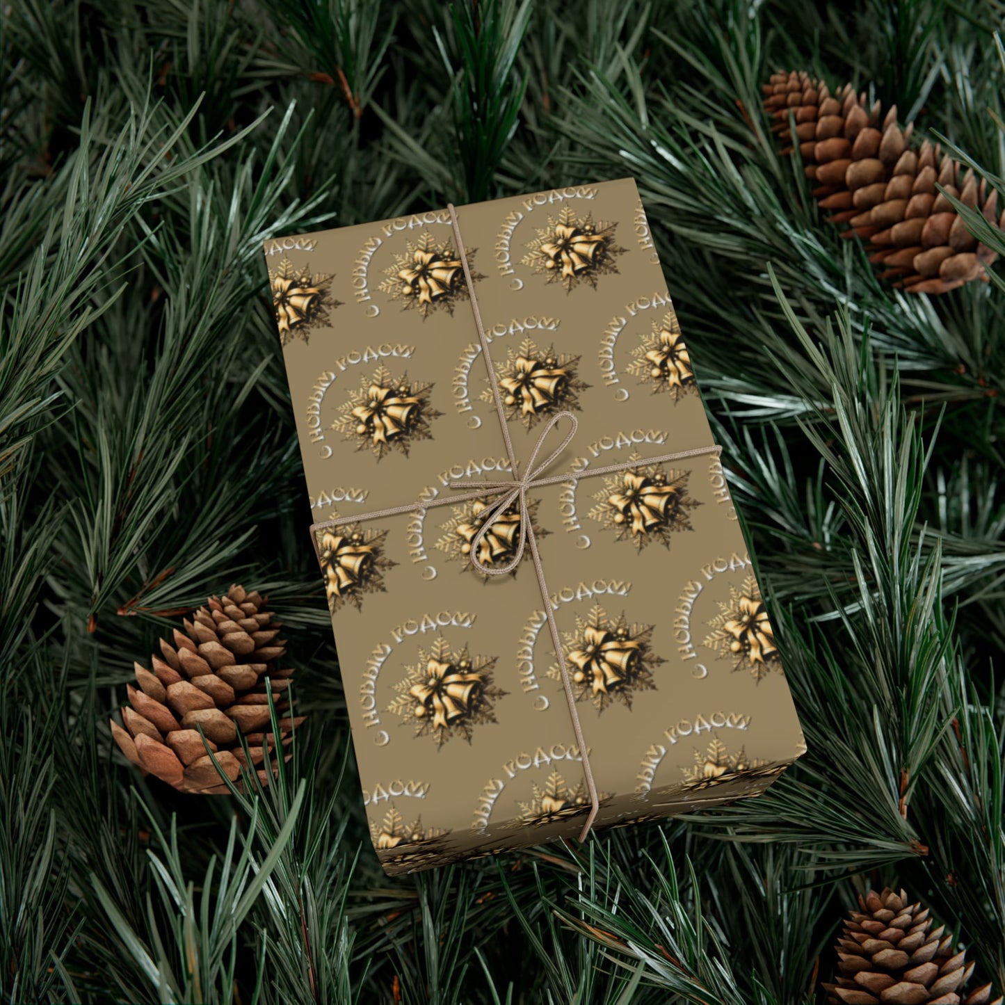 Wrapping Paper - Neutral Kraft Gold Bow Pattern Holiday Gift Wrap