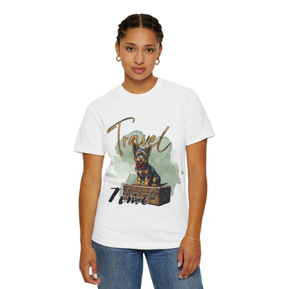 Travel Time Unisex Garment-Dyed T-Shirt with Dog Design