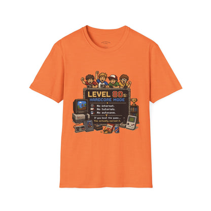 80s Level Up T-Shirt — 'Level 80s: Hardcore Mode' Retro Gaming Tee